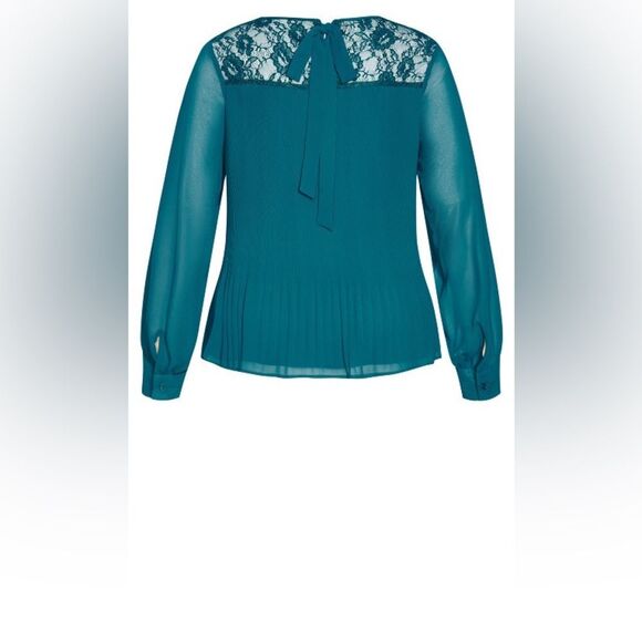 City Chic Lust After Top in Teal Size XXS/12 Pleated Lace With Back Bow Detail - Picture 5 of 13